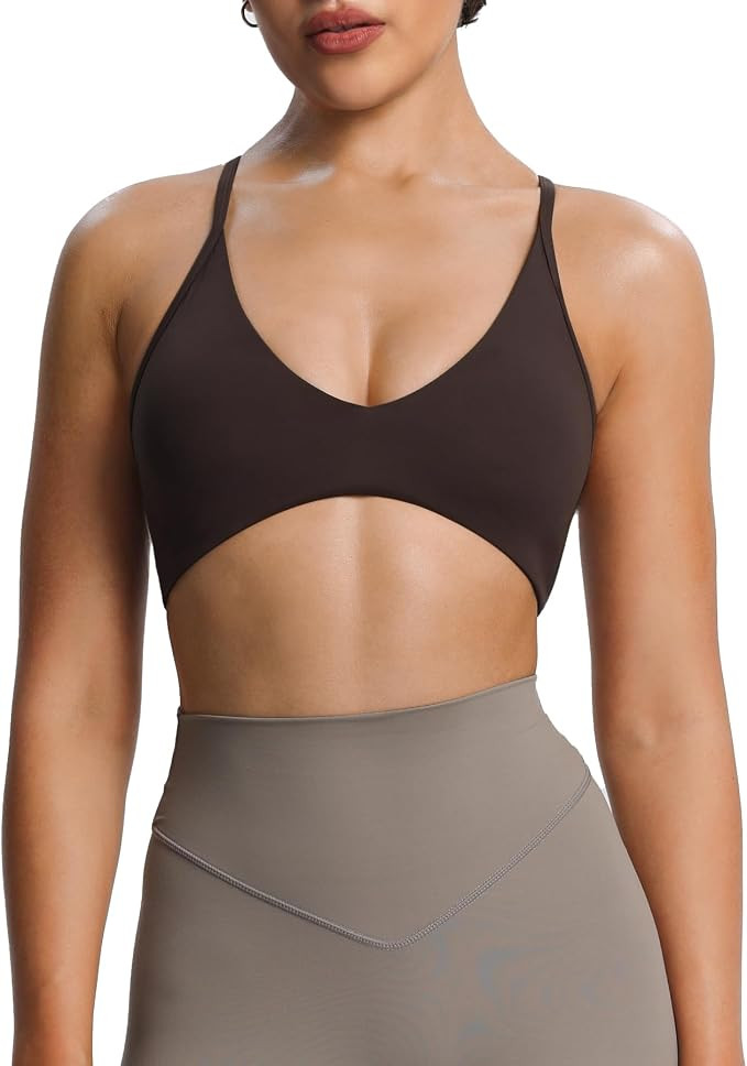 Aoxjox Women's Workout Lily Deep V Cross Back Sport Bras Fitness Bra Yoga Crop Tank | Amazon (US)