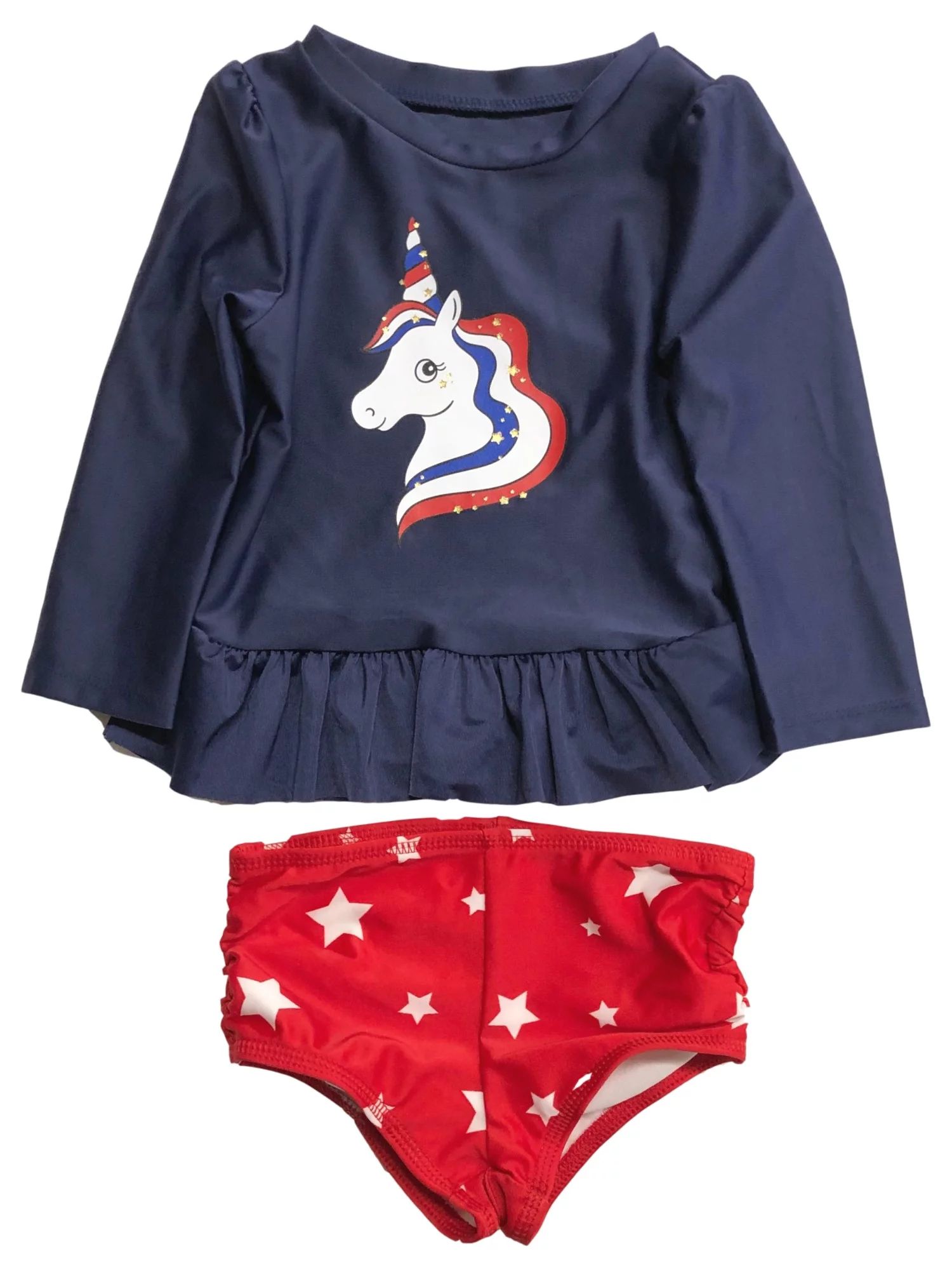 Infant & Toddler Girls 2pc Patriotic Blue Unicorn Rash Guard Swim Suit Set 18m | Walmart (US)