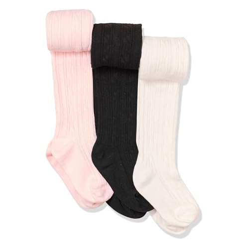 Amazon Essentials Girls' Cable Knit Tight, Pack of 3, Black/Pink/White, Medium | Amazon (US)