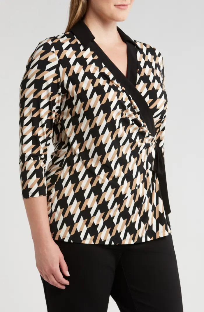 Anne Klein Houndstooth Print Wrap Top | Nordstrom | Nordstrom