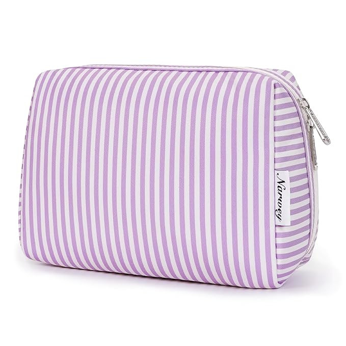 Narwey Striped Makeup Bag Travel Cosmetic Bag Organizer Toiletry Bag Make Up Bags with Compartmen... | Amazon (US)
