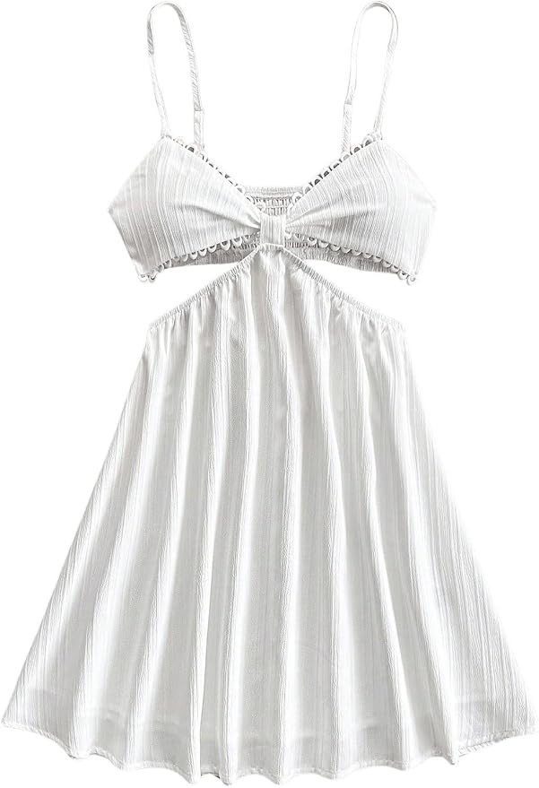 OYOANGLE Women's Cut Out Smocked Sundress Backless Ruffle A Line Cami Dress | Country Concert Dre... | Amazon (US)