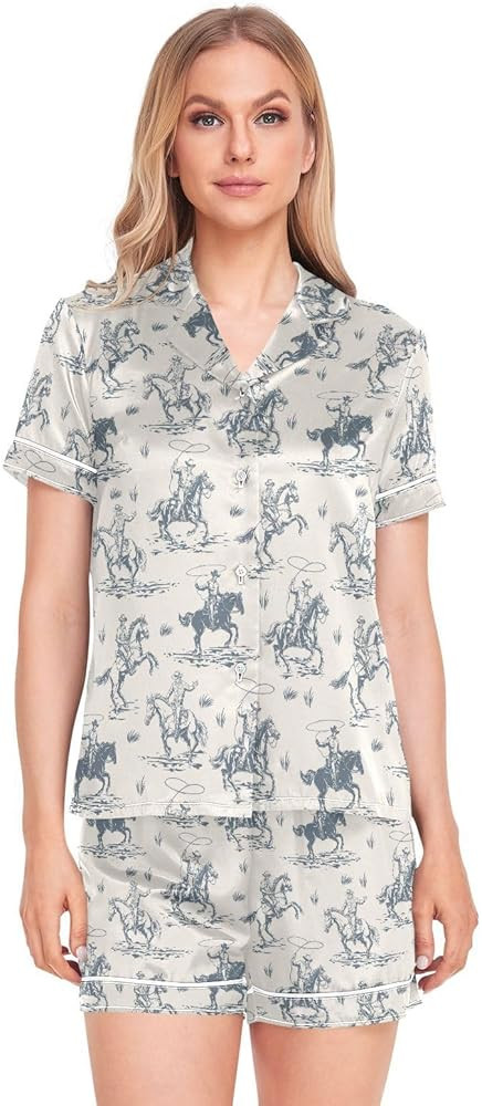 Womens Soft Silk Satin Pajamas Sets 2 Piece Pjs Button Down Sets Sleepwear | Amazon (US)