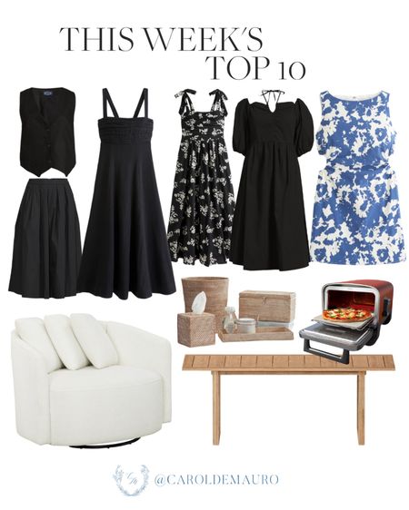 Here are your top 10 favorites for this week on fashion and home: a variety of cute black dresses, blue floral dress, white swivel chair, Ninja Woodfire Outdoor pizza oven and more!
#kitchenappliance #furniturefinds #datenightoutfit #summerfashion 

#LTKSeasonal #LTKHome #LTKStyleTip