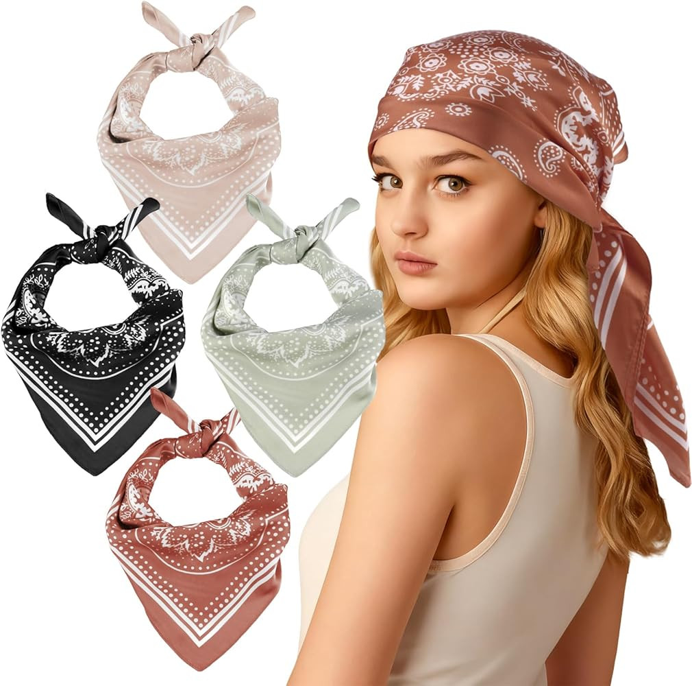 NIUBIER 4 Pcs Head Scarf, 27.5” Square Satin Bandana, Silk Feeling Hair Scarf for Women, Hair S... | Amazon (US)