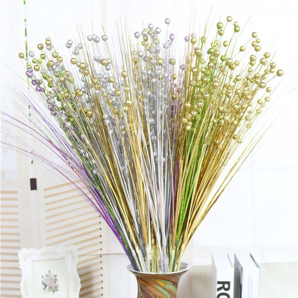 Famyfamy Bead Sticks Artificial Glitter Berry Stem Simulation Flower Golden Peony DIY Xmas Wreath... | Walmart (US)