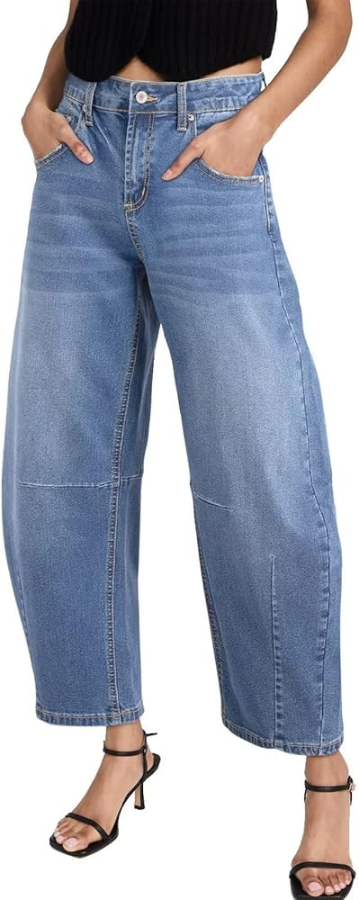 Sidefeel Women's Barrel Jeans Wide Leg Vintage Mid Rise Y2k Baggy Boyfriend Ankle Denim Pants | Amazon (US)