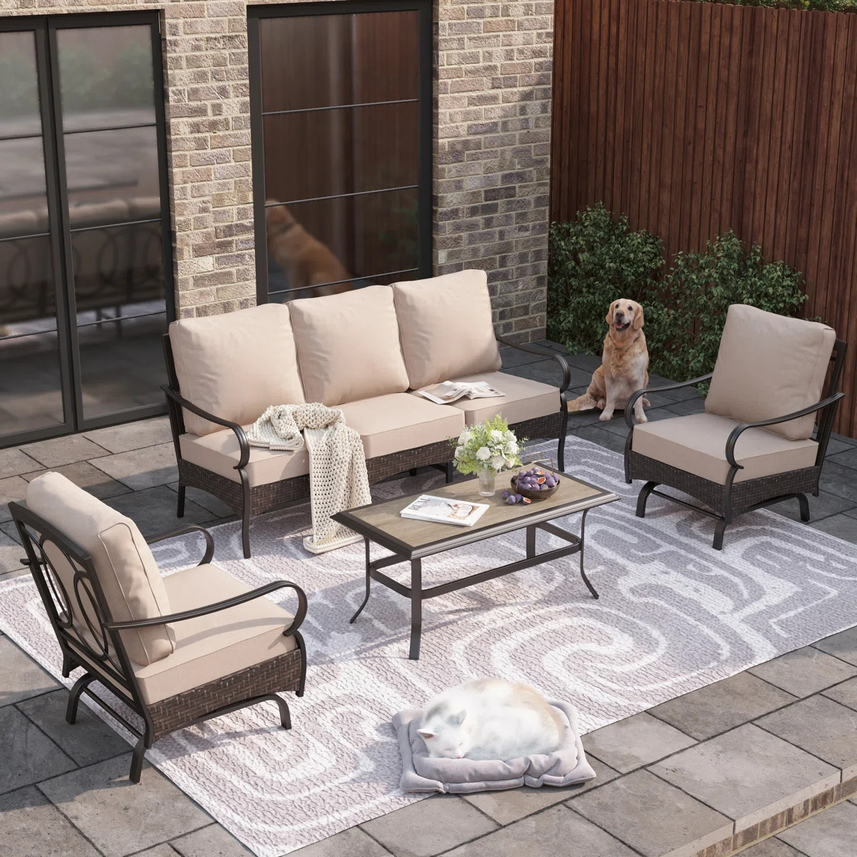 Argyri 5-Person Rocking Powder Coated Steel Patio Conversation Set | Wayfair North America