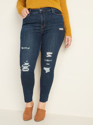 High-Waisted Distressed Rockstar Super Skinny Ankle Jeans for Women | Old Navy (US)