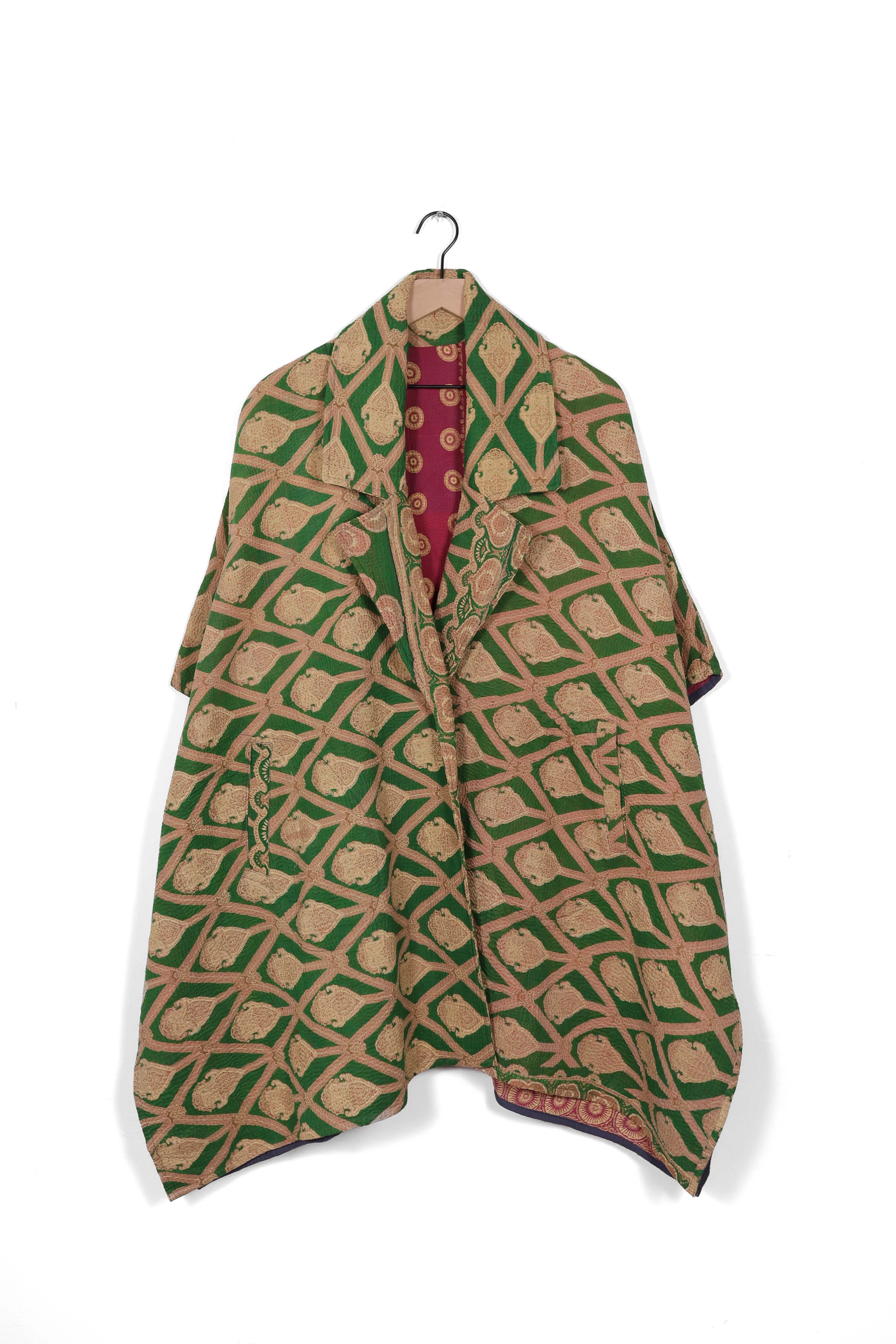 Vintage Kantha Blanket Coat The Round Top Blanket Coat | Sapana