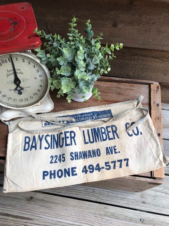 Vintage Canvas Apron- Baysinger Lumber Co.- Carpenter Tool Apron Graphic Advertising- Blue and Wh... | Etsy (US)