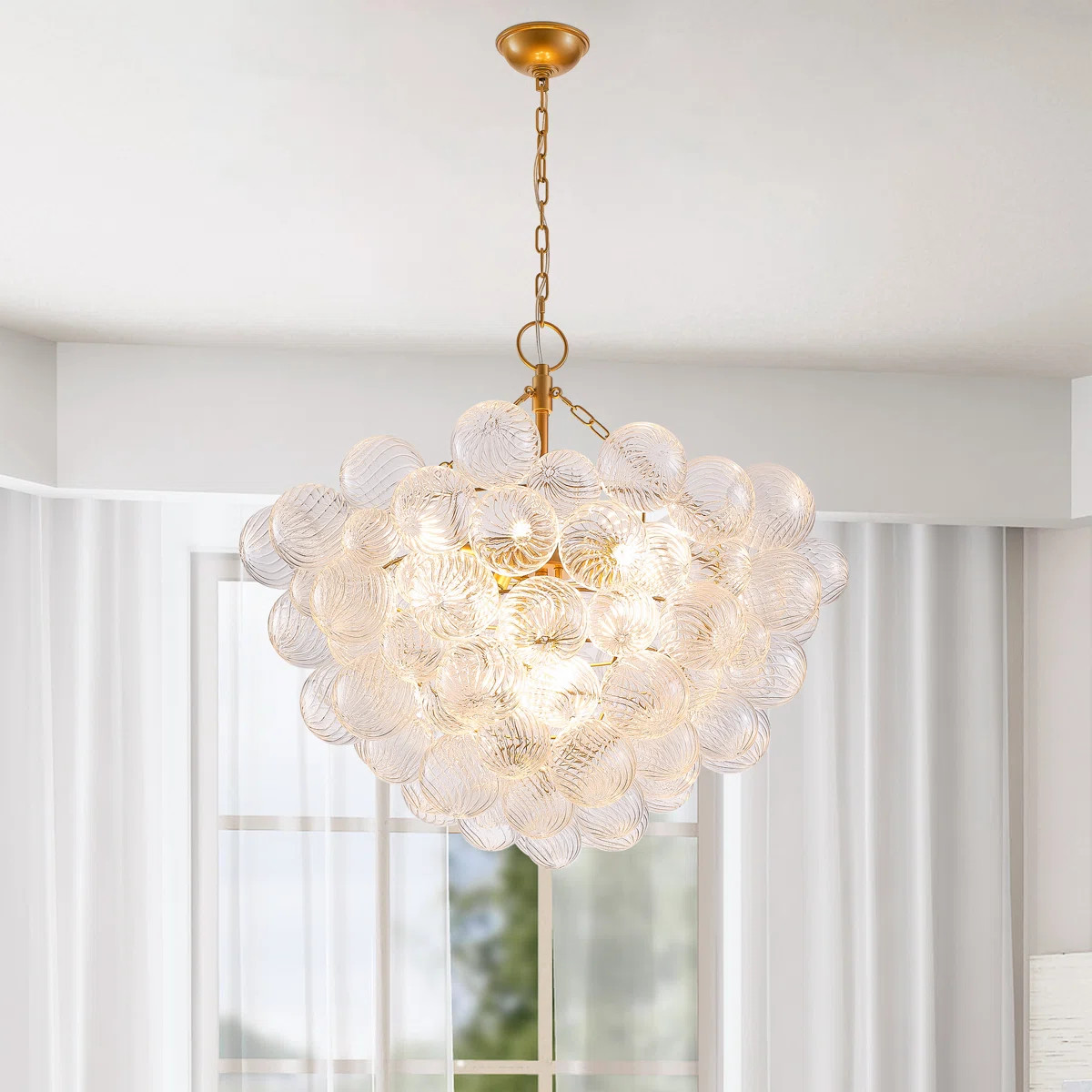 Runave Nordic Bubble Ball Swirled Glass Chandelier, Dia 24 Inch Gild Gold And Clear Blown Glass S... | Wayfair North America