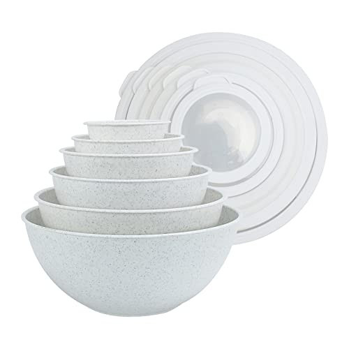 COOK WITH COLOR Mixing Bowls with TPR Lids - 12 Piece Plastic Nesting Bowls Set includes 6 Prep Bowls and 6 Lids, Microwave Safe Mixing Bowl Set (Speckled White) | Amazon (US)