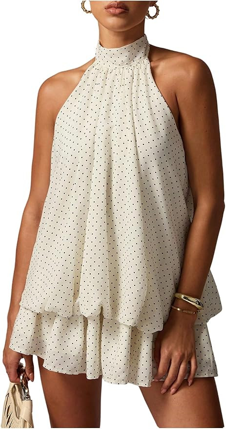 Floerns Women's Polka Dots Halter A Line Mini Dress Drop Waist Sleeveless Going Out Dresses | Amazon (US)