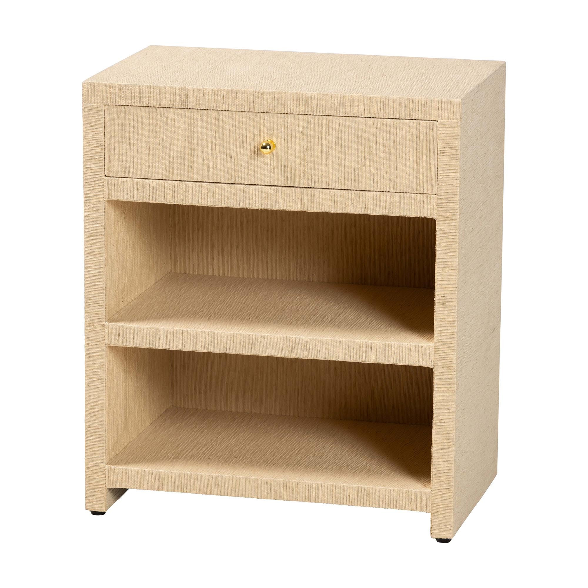 Bali & pari William Grasscloth 1-Drawer Nightstand with Open Shelves - Woven Texture Bedside Tabl... | Amazon (US)