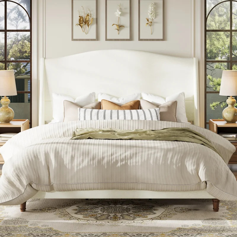 Upholstered Platform Bed, High Headboard & Solid Wood Legs, No Box Spring Needed | Wayfair North America