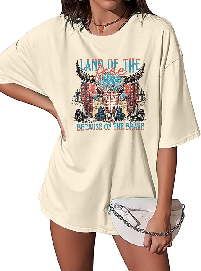 Oversized American Flag Shirt Women: Land of The Free Patriotic Shirts Rock Eagles Band Graphic T... | Amazon (US)