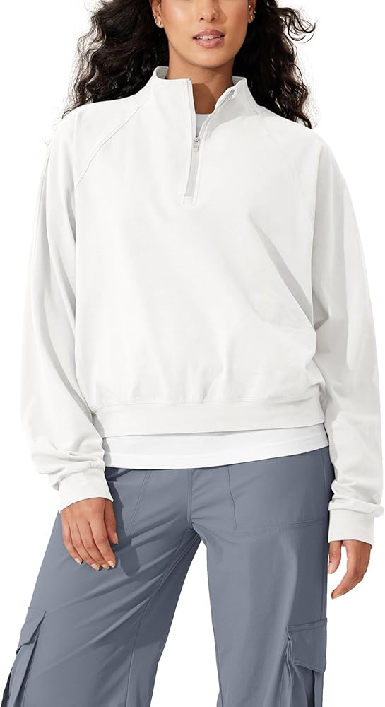 ODODOS Women's Purevibe Cotton Half-Zip Pullover Funnel Neck Sweatshirts Long Sleeve Tops | Amazon (US)