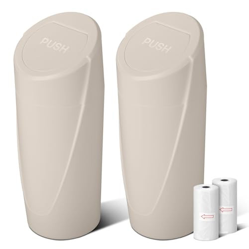 Car Trash Can Bin with Lid - 2 Packs Car Garbage Can Cup Holder-Light Beige Mini Leakproof Vehicle Garbage Bin with 40pcs Trash Bags-Automotive Organizers and Storage for Front Back Seat Accessories | Amazon (US)