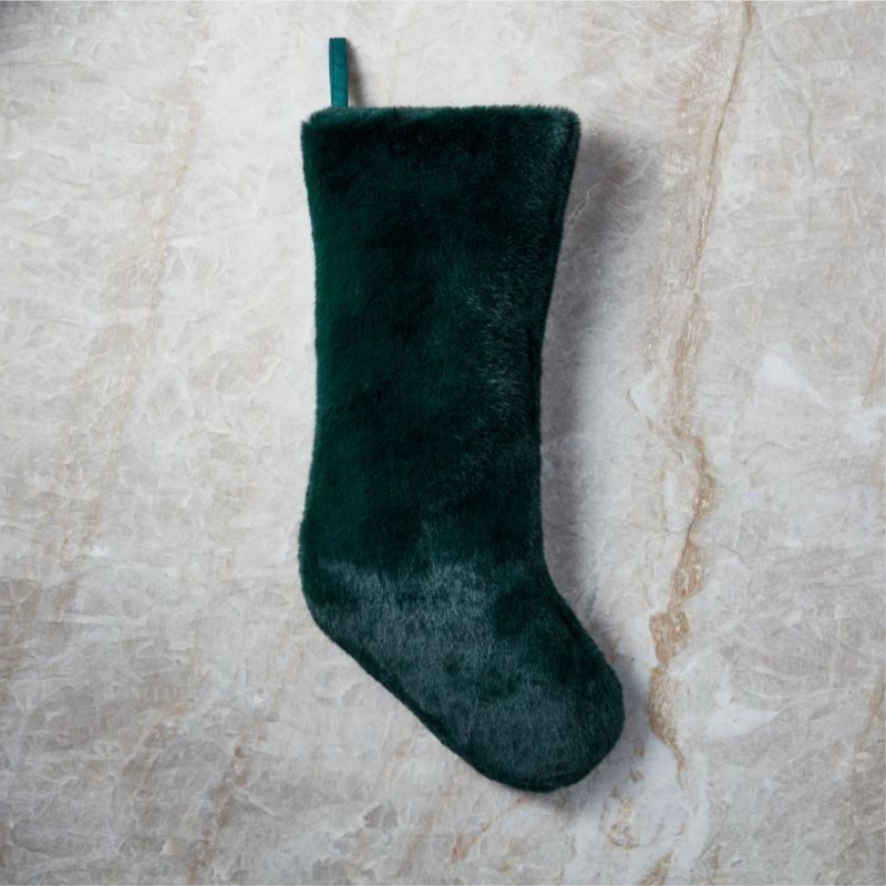 Harlee Green Faux Fur Christmas Stocking | CB2 | CB2