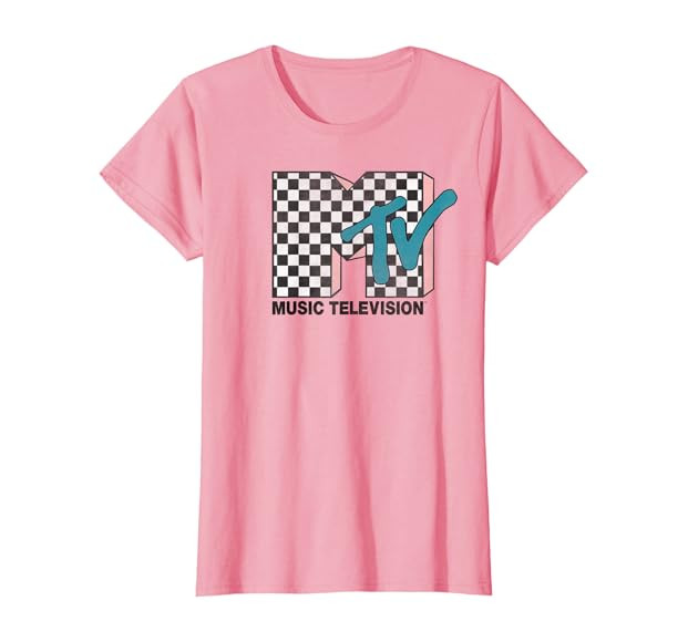 MTV Checkered Logo Pink Shadow Turquoise TV Graphic T-Shirt T-Shirt | Amazon (US)