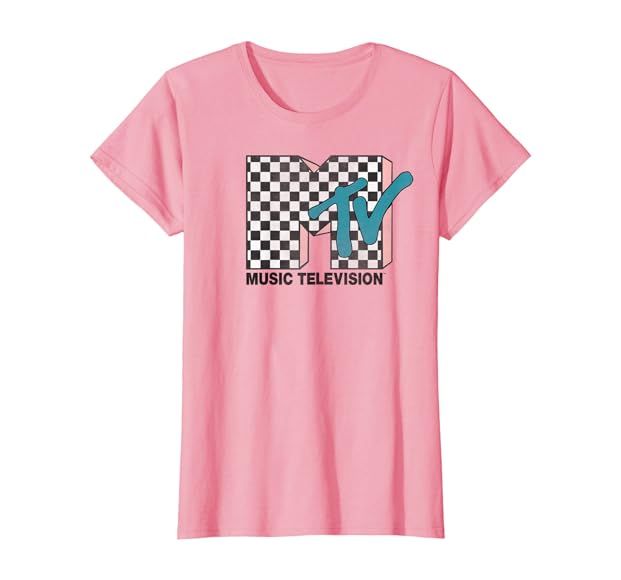 MTV Checkered Logo Pink Shadow Turquoise TV Graphic T-Shirt T-Shirt | Amazon (US)