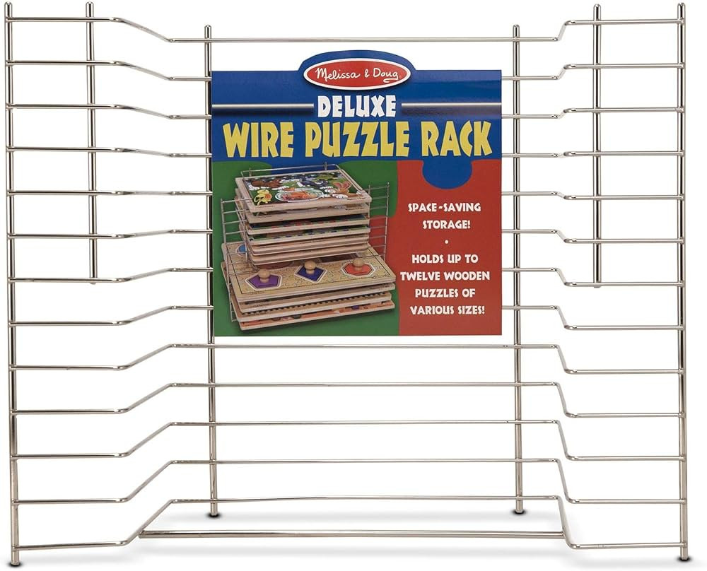 Melissa & Doug Deluxe Metal Wire Puzzle Storage Rack for 12 Small and Large Puzzles - Puzzle Rack... | Amazon (US)