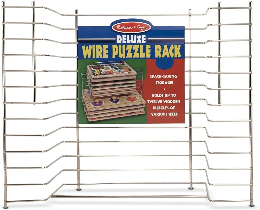 Melissa & Doug Deluxe Metal Wire Puzzle Storage Rack for 12 Small and Large Puzzles - Puzzle Rack... | Amazon (US)