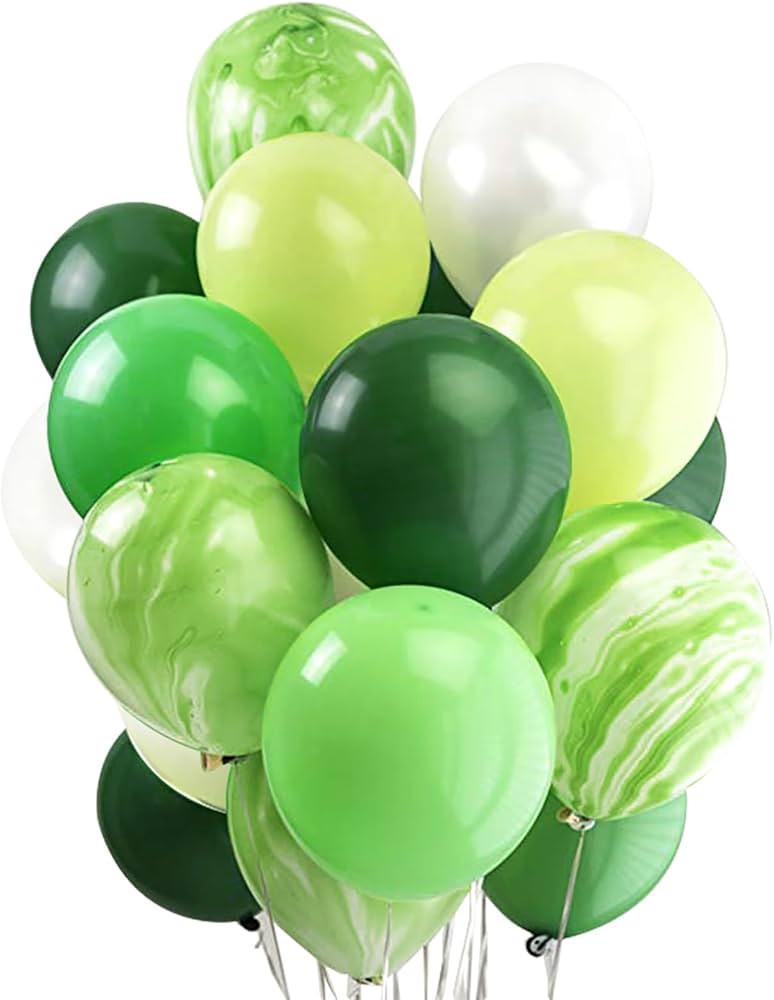 Mayen 50 Pcs 12 Inches Green and White Balloons, Green Marble Balloons, Light Green and Lime Gree... | Amazon (US)