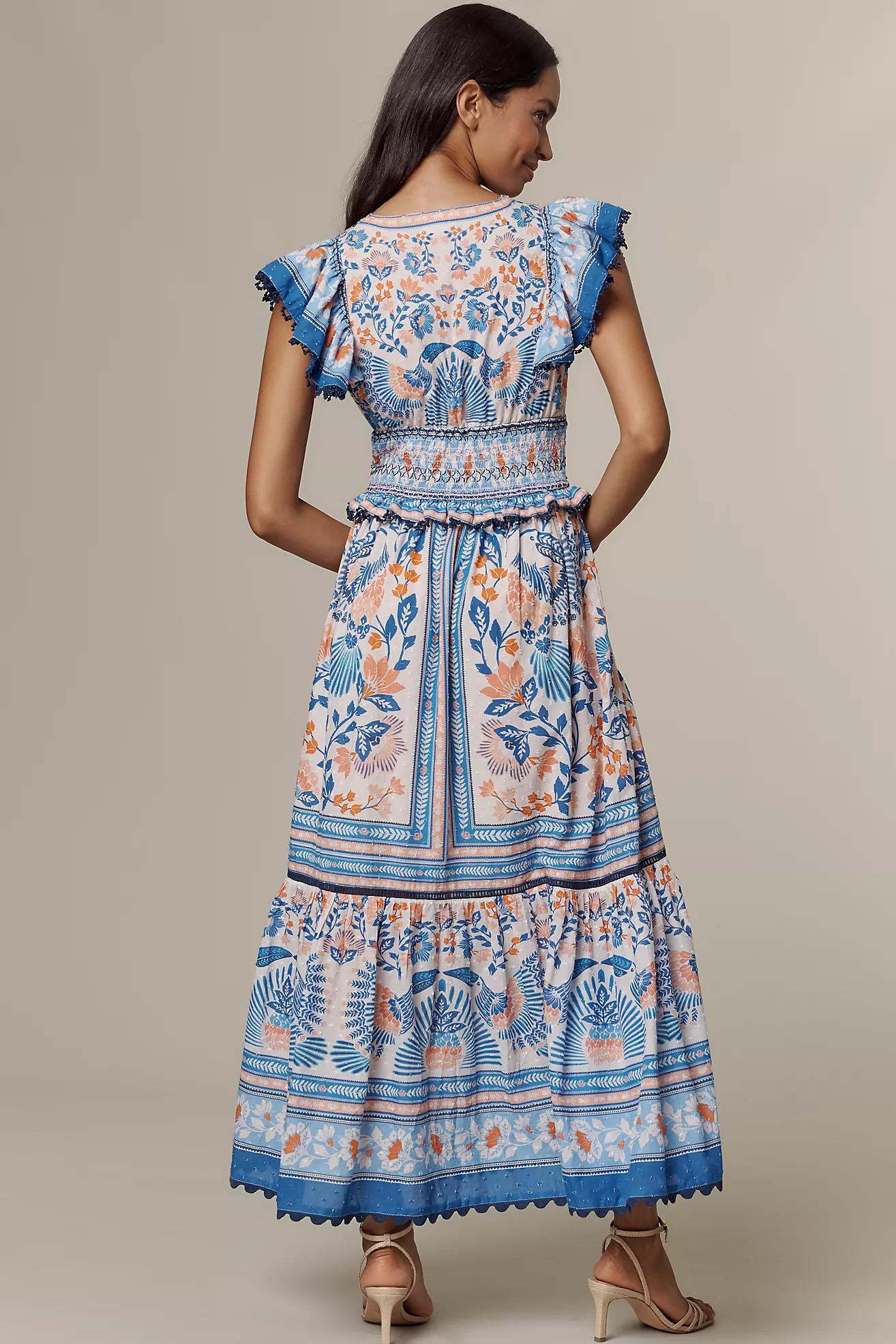 Farm Rio x Anthropologie Ruffle-Sleeve Smocked Maxi Dress | Anthropologie (US)