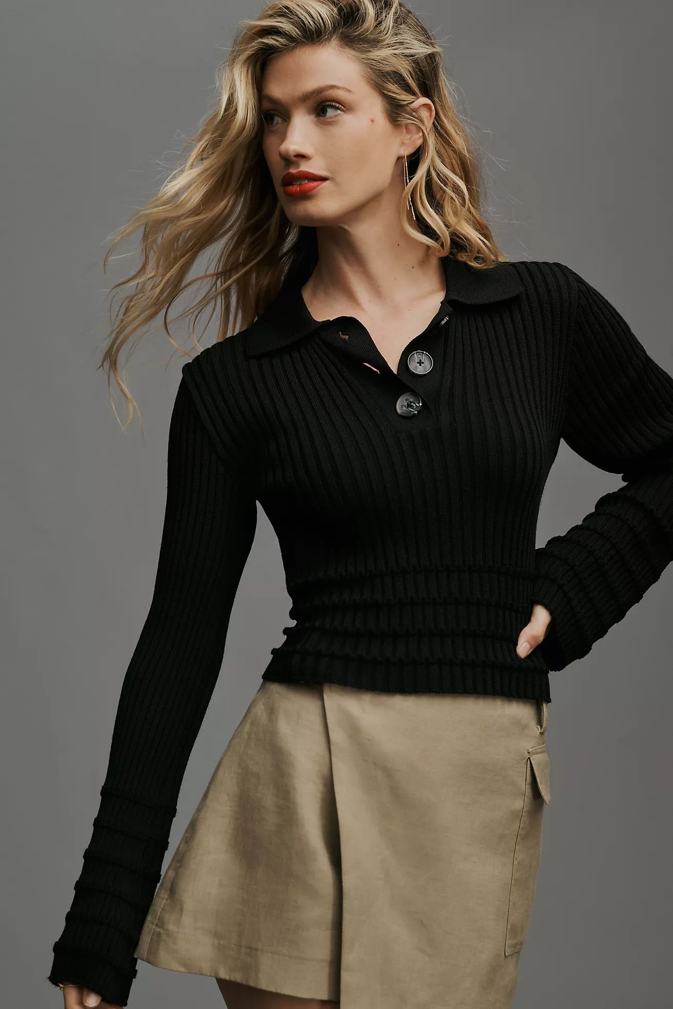 Maeve Long-Sleeve Button-Front Collared Sweater | Anthropologie (US)