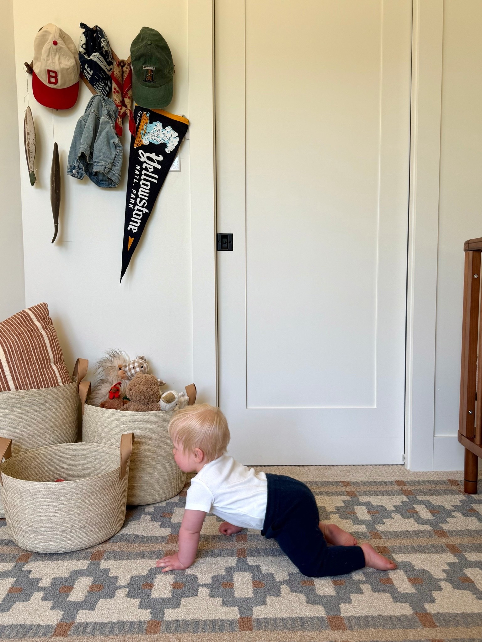 We are loving allllll the @Quince things for Auggie. His wool rug adds beautiful color, texture and such a fun pattern to his nursery. The handwoven baskets are not only beautiful, but oh-so-practical. They’re great for storing toys, books, extra blankets and of course stuffed animals. We also have their European Linen True Blackout curtains which are a game changer for a nursery. Oh, and his outfit is also from Quince!! 100% organic cotton bodysuit and the cutest little joggers in washable cashmere. #QuincePartner

#LTKSaleAlert #LTKHome #LTKBaby