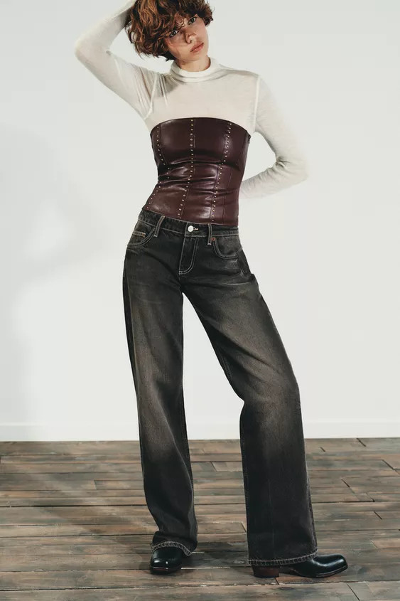 STUDDED FAUX LEATHER BANDEAU TOP | Zara US