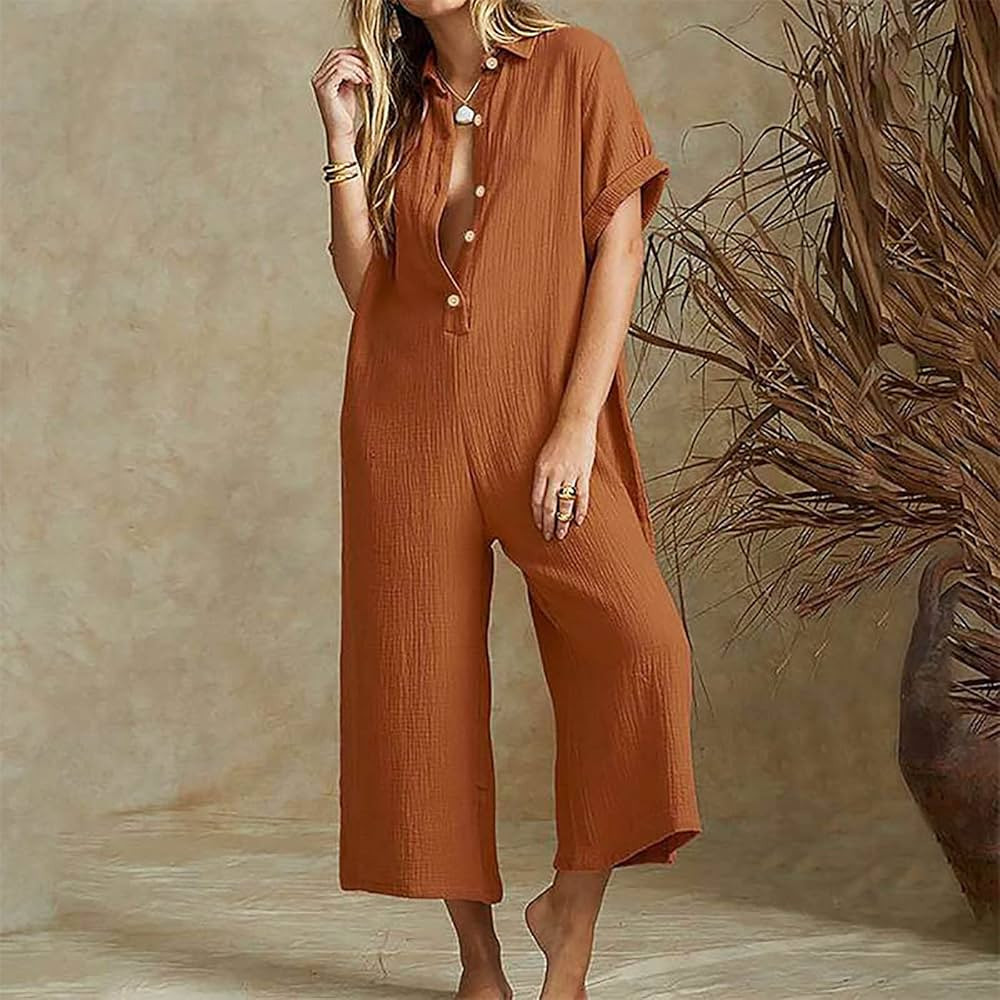 Long Sleeve Turtleneck Women Summer Short Sleeve Button Down Pockets Jumpsuits Rompers Tights Jumpsu | Amazon (US)