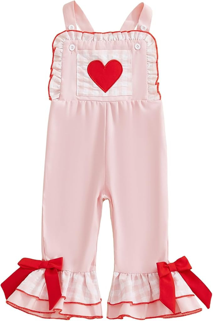 Toddler Baby Girl Valentine's Day Outfit Overalls Love Letters Romper Striped Bell Bottom Suspend... | Amazon (US)
