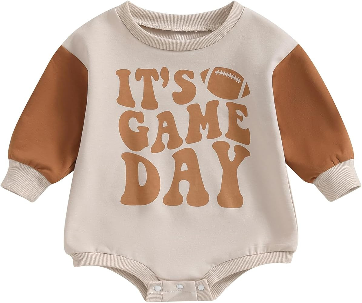 MERSARIPHY Baby Football Sweatshirt Romper Outfit Infant Girl Boy Funny Letter Long Sleeve Bodysu... | Amazon (US)