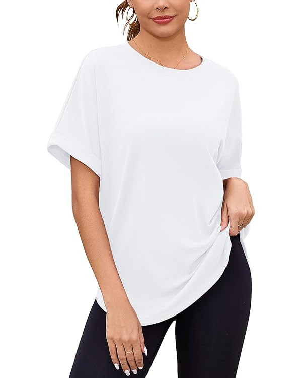 Totatuit Women Oversized Tshirts Casual Crew Neck Rolled Short Sleeve Basic Tee Shirts Cute Loose... | Amazon (US)