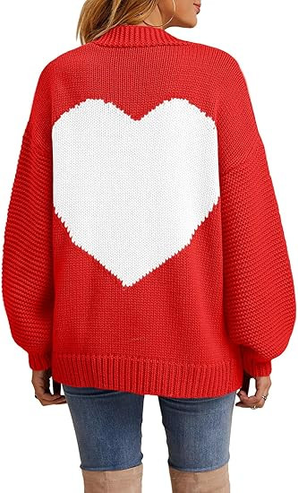 Nulibenna Women Knitted Heart Patch Open Front Long Sleeve Chunky Oversized Cardigan Sweater Loos... | Amazon (US)