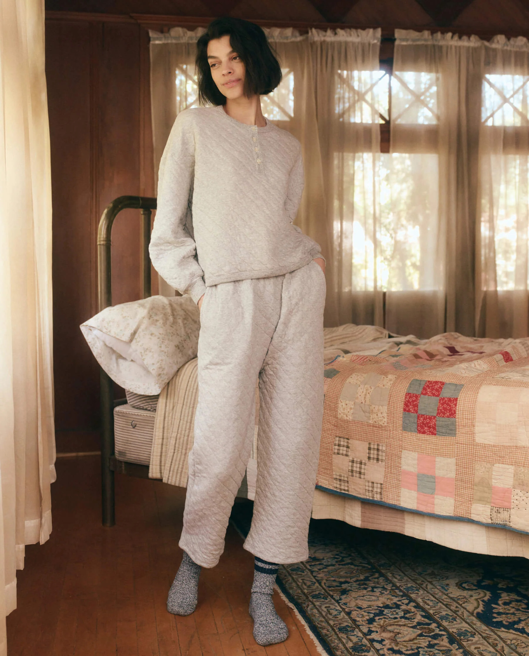 The Quilted Henley Sleep Sweatshirt. | THE GREAT.