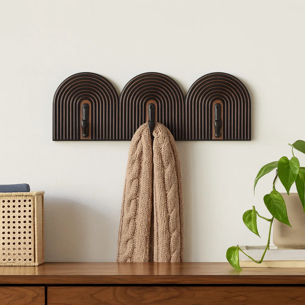 Decorative Arch Wall Mounted Hook Rack with 3 Metal Hooks - Stylish Wall Coat Rack Storage or Eve... | Wayfair North America