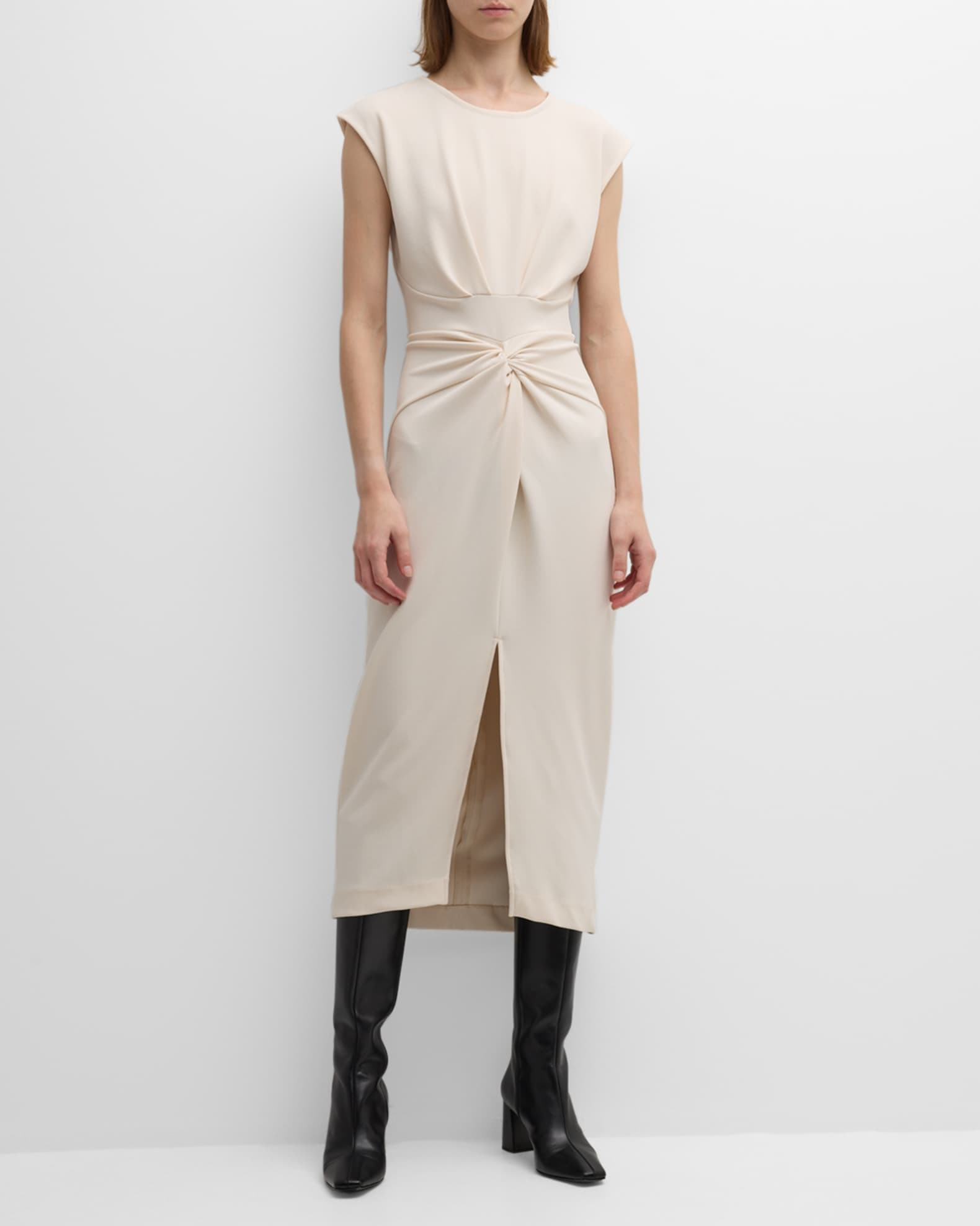 Ryland Twist-Front Midi Sheath Dress | Neiman Marcus