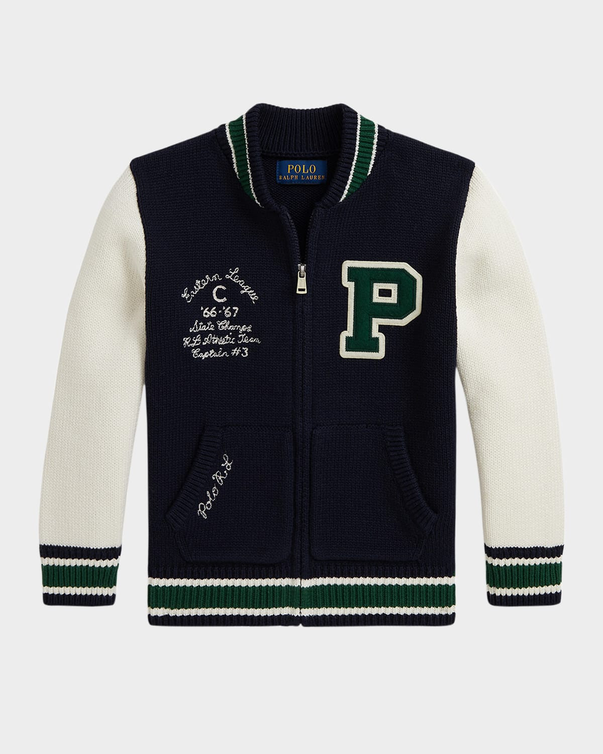 Boy's Intarsia Knit Logo Letterman Sweater, Size 2-7 | Neiman Marcus