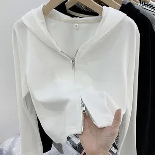 Plain Cropped Zip-Up Hoodie | YesStyle Global