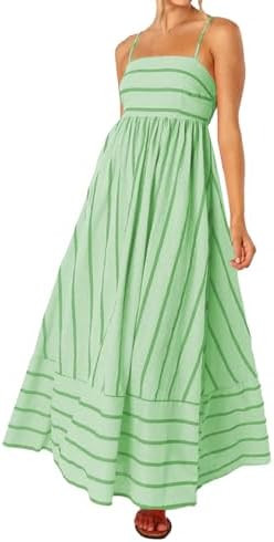 Women Striped Maxi Dress Sleeveless Backless Cutout Smocked Sundress Spaghetti Straps Boho Flowy ... | Amazon (US)