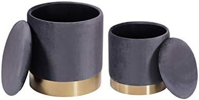 DEERUN Round Velvet Storage Ottoman Foot Rest Stool/Upholstered Footstool with Gold Plating Base,... | Amazon (US)