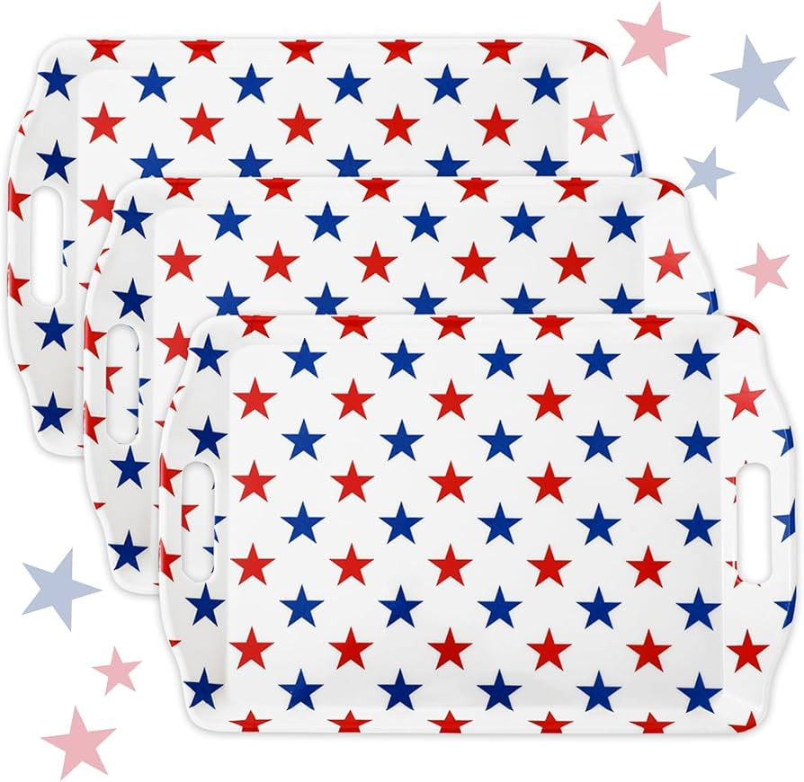 Whaline 3Pcs Patriotic Serving Trays Handled Melamine Platter 4th of July Red Blue Star Serving D... | Amazon (US)