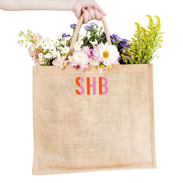 Duo Monogram Jute Carryall | Sprinkled With Pink