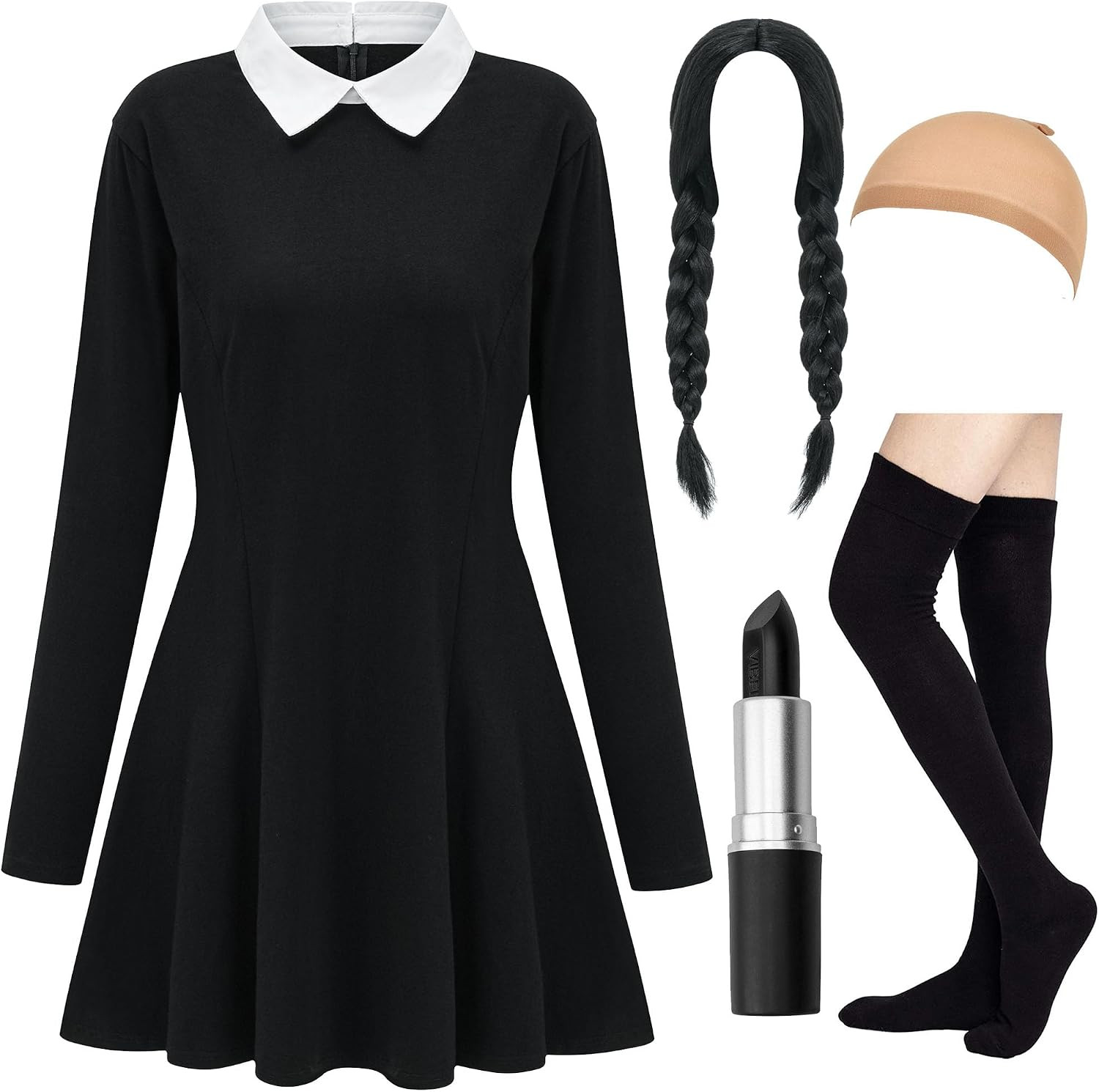 Halloween Costumes for Women 2026 - White Collar Long Sleeve Black Dress | Amazon (US)