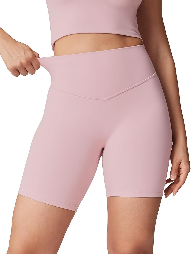 Hugcurve No Front Seam High Waisted Workout Biker Shorts for Women 6 Inches Tummy Control Buttery... | Amazon (US)