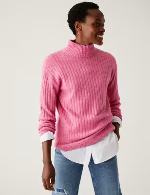 Ribbed Funnel Neck Longline Jumper | Marks & Spencer (UK)